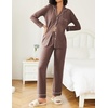 image:imageEkouaer Womens Pajamas Set 2 Piece Button Down Pjs Soft Long Sleeve Top and Pants Sleepwear Set Lounge SetsBrown