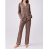 image:imageEkouaer Womens Pajamas Set 2 Piece Button Down Pjs Soft Long Sleeve Top and Pants Sleepwear Set Lounge SetsBrown