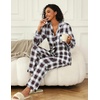 image:imageEkouaer Womens Pajamas Set 2 Piece Button Down Pjs Soft Long Sleeve Top and Pants Sleepwear Set Lounge SetsBwhite Black Plaid