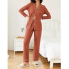image:imageEkouaer Womens Pajamas Set 2 Piece Button Down Pjs Soft Long Sleeve Top and Pants Sleepwear Set Lounge SetsCaremel