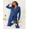 image:imageEkouaer Womens Pajamas Set 2 Piece Button Down Pjs Soft Long Sleeve Top and Pants Sleepwear Set Lounge SetsDeep Blue