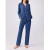 image:imageEkouaer Womens Pajamas Set 2 Piece Button Down Pjs Soft Long Sleeve Top and Pants Sleepwear Set Lounge SetsDeep Blue