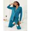 image:imageEkouaer Womens Pajamas Set 2 Piece Button Down Pjs Soft Long Sleeve Top and Pants Sleepwear Set Lounge SetsDeep Lake Blue