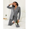 image:imageEkouaer Womens Pajamas Set 2 Piece Button Down Pjs Soft Long Sleeve Top and Pants Sleepwear Set Lounge SetsGrey