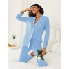 image:imageEkouaer Womens Pajamas Set 2 Piece Button Down Pjs Soft Long Sleeve Top and Pants Sleepwear Set Lounge SetsLight Blue