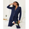 image:imageEkouaer Womens Pajamas Set 2 Piece Button Down Pjs Soft Long Sleeve Top and Pants Sleepwear Set Lounge SetsNavy Blue