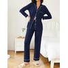 image:imageEkouaer Womens Pajamas Set 2 Piece Button Down Pjs Soft Long Sleeve Top and Pants Sleepwear Set Lounge SetsNavy Blue