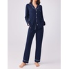 image:imageEkouaer Womens Pajamas Set 2 Piece Button Down Pjs Soft Long Sleeve Top and Pants Sleepwear Set Lounge SetsNavy Blue