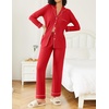 image:imageEkouaer Womens Pajamas Set 2 Piece Button Down Pjs Soft Long Sleeve Top and Pants Sleepwear Set Lounge SetsRed