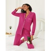 image:imageEkouaer Womens Pajamas Set 2 Piece Button Down Pjs Soft Long Sleeve Top and Pants Sleepwear Set Lounge SetsRose Red