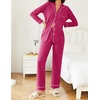 image:imageEkouaer Womens Pajamas Set 2 Piece Button Down Pjs Soft Long Sleeve Top and Pants Sleepwear Set Lounge SetsRose Red