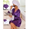 image:imageEkouaer Womens Satin Robe Short Bridesmaid Bride Feather Bridal Robe Kimono Silky Long Sleeve BathrobePurple