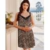 image:imageEkouaer Womens Satin Silk Nightgown V Neck Sexy Nightdress Tank Sleeveless Sleepshirt Lace Sleep Dress Nightwear SXXXLLeopard