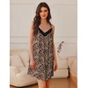 image:imageEkouaer Womens Satin Silk Nightgown V Neck Sexy Nightdress Tank Sleeveless Sleepshirt Lace Sleep Dress Nightwear SXXXLLeopard