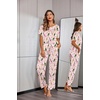image:imageEkouaer Womens Satin Silky Pajama Set Short Sleeve Shirt with Long Pajama Pant Set Soft PJ LoungewearChampagne Cherry