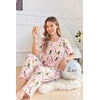 image:imageEkouaer Womens Satin Silky Pajama Set Short Sleeve Shirt with Long Pajama Pant Set Soft PJ LoungewearChampagne Cherry