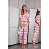 image:imageEkouaer Womens Satin Silky Pajama Set Short Sleeve Shirt with Long Pajama Pant Set Soft PJ LoungewearCheetah