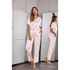image:imageEkouaer Womens Satin Silky Pajama Set Short Sleeve Shirt with Long Pajama Pant Set Soft PJ LoungewearCoquette Rose Wine