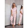 image:imageEkouaer Womens Satin Silky Pajama Set Short Sleeve Shirt with Long Pajama Pant Set Soft PJ LoungewearCute Puppy