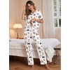 image:imageEkouaer Womens Satin Silky Pajama Set Short Sleeve Shirt with Long Pajama Pant Set Soft PJ LoungewearFunny Cat