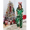 image:imageEkouaer Womens Satin Silky Pajama Set Short Sleeve Shirt with Long Pajama Pant Set Soft PJ LoungewearGreen Christmas