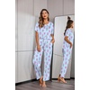 image:imageEkouaer Womens Satin Silky Pajama Set Short Sleeve Shirt with Long Pajama Pant Set Soft PJ LoungewearLavender Flower
