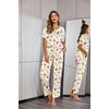 image:imageEkouaer Womens Satin Silky Pajama Set Short Sleeve Shirt with Long Pajama Pant Set Soft PJ LoungewearTropical Fruit