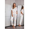 image:imageEkouaer Womens Satin Silky Pajama Set Short Sleeve Shirt with Long Pajama Pant Set Soft PJ LoungewearWatercolor Bow