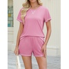 image:imageEkouaer Womens Shorts Set Summer Outfits Short Sleeve Lounge Set 2 Pieces Soft Sleepwear Pajamas Set with Pockets