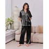 image:imageEkouaer Womens Silk Pajamas for Womens Sets Satin Pjs 2 Piece Button Up Loungewear Short Sleeve Soft Sleepwear with PocketsBlack