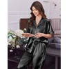 image:imageEkouaer Womens Silk Pajamas for Womens Sets Satin Pjs 2 Piece Button Up Loungewear Short Sleeve Soft Sleepwear with PocketsBlack