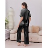 image:imageEkouaer Womens Silk Pajamas for Womens Sets Satin Pjs 2 Piece Button Up Loungewear Short Sleeve Soft Sleepwear with PocketsBlack