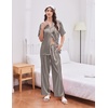 image:imageEkouaer Womens Silk Pajamas for Womens Sets Satin Pjs 2 Piece Button Up Loungewear Short Sleeve Soft Sleepwear with PocketsBlack Stripe