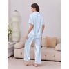 image:imageEkouaer Womens Silk Pajamas for Womens Sets Satin Pjs 2 Piece Button Up Loungewear Short Sleeve Soft Sleepwear with PocketsBlue Stripe