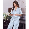 image:imageEkouaer Womens Silk Pajamas for Womens Sets Satin Pjs 2 Piece Button Up Loungewear Short Sleeve Soft Sleepwear with PocketsBlue Stripe