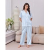 image:imageEkouaer Womens Silk Pajamas for Womens Sets Satin Pjs 2 Piece Button Up Loungewear Short Sleeve Soft Sleepwear with PocketsBlue Stripe