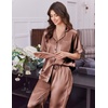 image:imageEkouaer Womens Silk Pajamas for Womens Sets Satin Pjs 2 Piece Button Up Loungewear Short Sleeve Soft Sleepwear with PocketsBrown