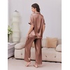 image:imageEkouaer Womens Silk Pajamas for Womens Sets Satin Pjs 2 Piece Button Up Loungewear Short Sleeve Soft Sleepwear with PocketsBrown