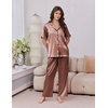 image:imageEkouaer Womens Silk Pajamas for Womens Sets Satin Pjs 2 Piece Button Up Loungewear Short Sleeve Soft Sleepwear with PocketsBrown