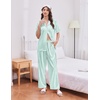 image:imageEkouaer Womens Silk Pajamas for Womens Sets Satin Pjs 2 Piece Button Up Loungewear Short Sleeve Soft Sleepwear with PocketsGreen Stripe