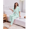 image:imageEkouaer Womens Silk Pajamas for Womens Sets Satin Pjs 2 Piece Button Up Loungewear Short Sleeve Soft Sleepwear with PocketsGreen Stripe