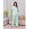 image:imageEkouaer Womens Silk Pajamas for Womens Sets Satin Pjs 2 Piece Button Up Loungewear Short Sleeve Soft Sleepwear with PocketsGreen Stripe