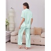 image:imageEkouaer Womens Silk Pajamas for Womens Sets Satin Pjs 2 Piece Button Up Loungewear Short Sleeve Soft Sleepwear with PocketsGreen Stripe
