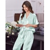 image:imageEkouaer Womens Silk Pajamas for Womens Sets Satin Pjs 2 Piece Button Up Loungewear Short Sleeve Soft Sleepwear with PocketsGreen Stripe
