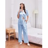 image:imageEkouaer Womens Silk Pajamas for Womens Sets Satin Pjs 2 Piece Button Up Loungewear Short Sleeve Soft Sleepwear with PocketsLight Blue