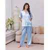 image:imageEkouaer Womens Silk Pajamas for Womens Sets Satin Pjs 2 Piece Button Up Loungewear Short Sleeve Soft Sleepwear with PocketsLight Blue