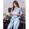 image:imageEkouaer Womens Silk Pajamas for Womens Sets Satin Pjs 2 Piece Button Up Loungewear Short Sleeve Soft Sleepwear with PocketsLight Blue