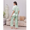 image:imageEkouaer Womens Silk Pajamas for Womens Sets Satin Pjs 2 Piece Button Up Loungewear Short Sleeve Soft Sleepwear with PocketsLight Green