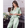 image:imageEkouaer Womens Silk Pajamas for Womens Sets Satin Pjs 2 Piece Button Up Loungewear Short Sleeve Soft Sleepwear with PocketsLight Green