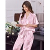 image:imageEkouaer Womens Silk Pajamas for Womens Sets Satin Pjs 2 Piece Button Up Loungewear Short Sleeve Soft Sleepwear with PocketsPink Bowmini